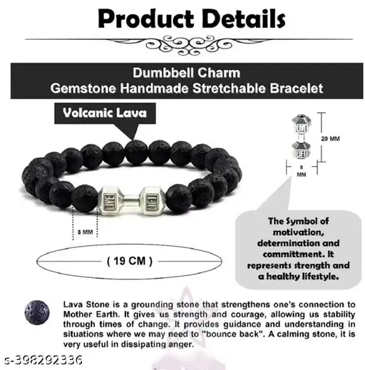 Lava beads dumbbell bracelet for gym wear