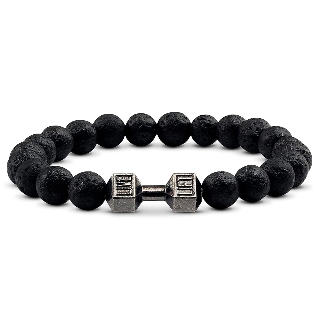 Lava beads dumbbell bracelet for gym wear
